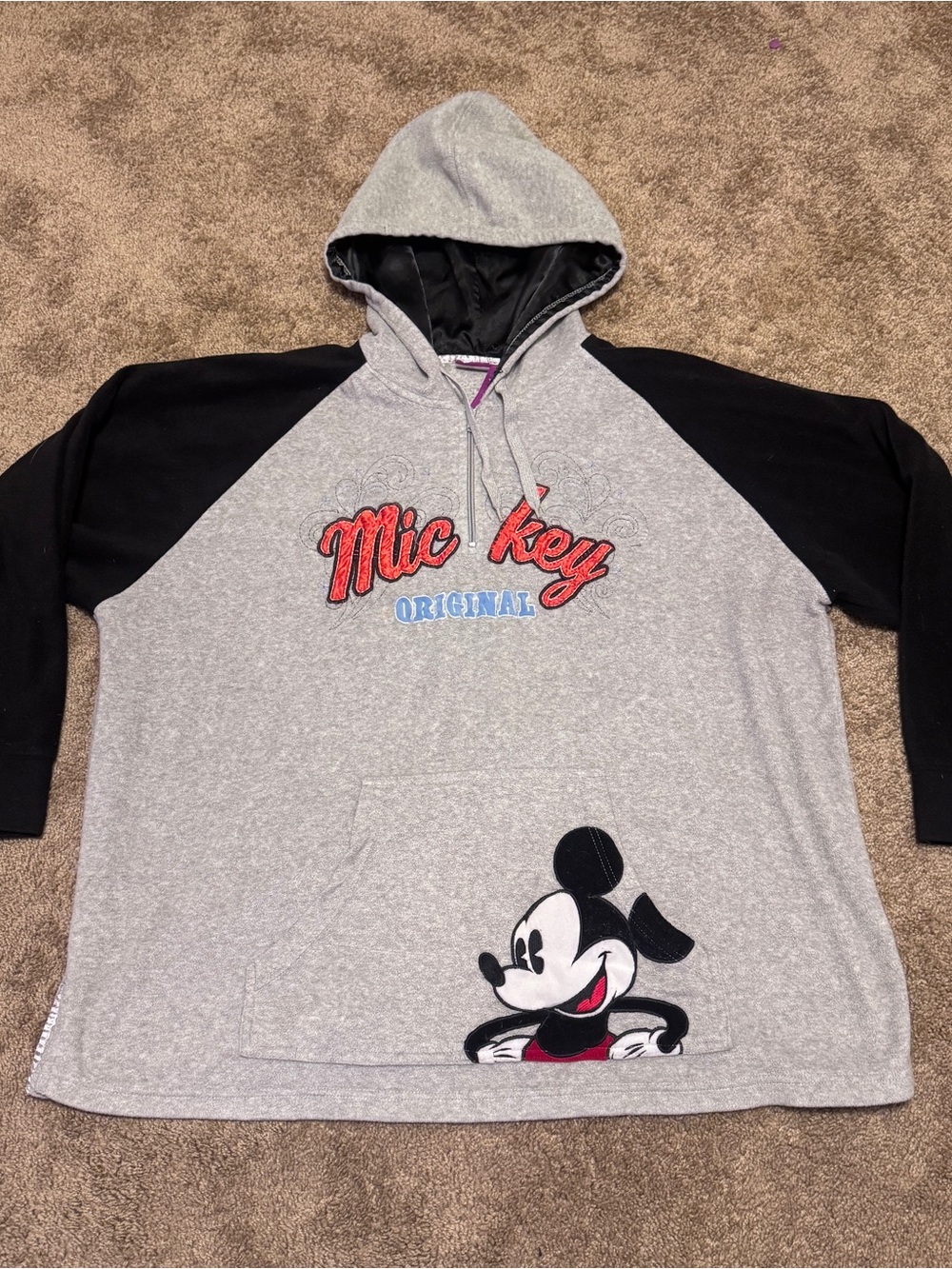 Vintage Disney Mickey Mouse Hoodie Womens 4X Gray Pullover Embroidered Logo